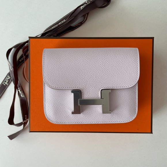 NEW Hermes Constance Slim Wallet Mauve Pale 2023 Authentic RARE - Picture 7 of 11